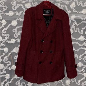 Matchstick Maroon Polyester Long Sleeve Double Breasted Fitted PeaCoat Large